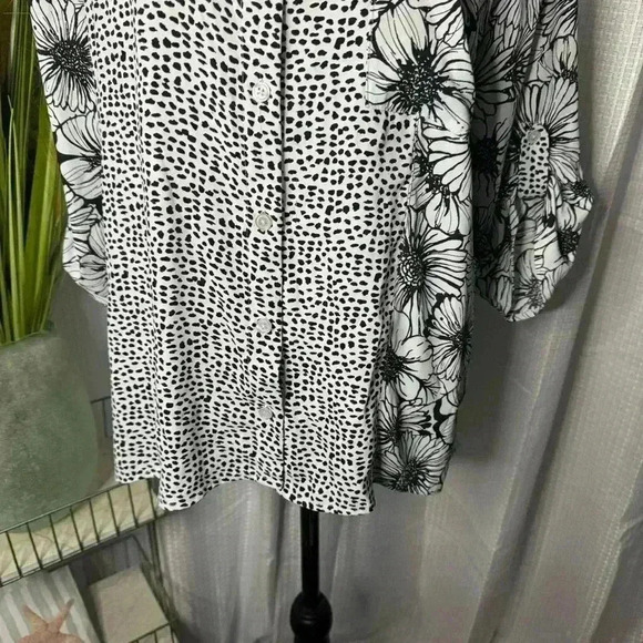 Chicos Women’s 2 US L Mixed Print 3/4 Roll Tab Sleeves High Low Tunic Top - Picture 3 of 13